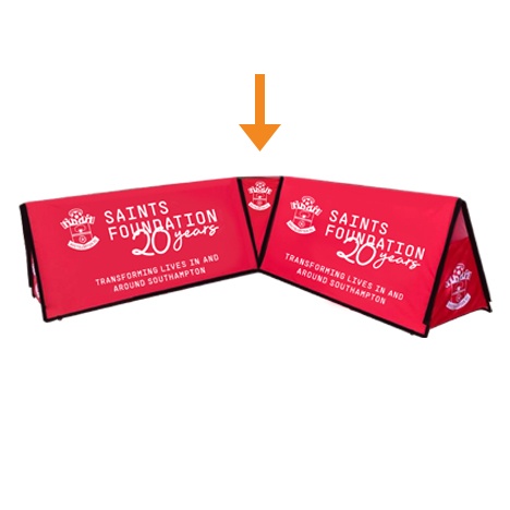 Red branded rectangular pop-out corner unit banners