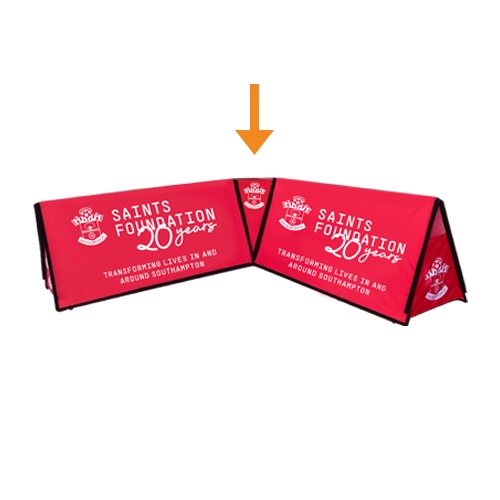 Red branded rectangular pop-out corner unit banners