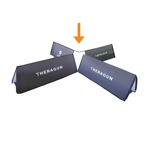 Black branded rectangular pop-out corner banner units