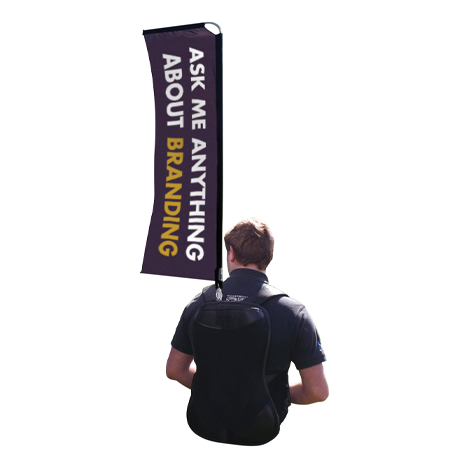 Black branded pop-up backpack banner 