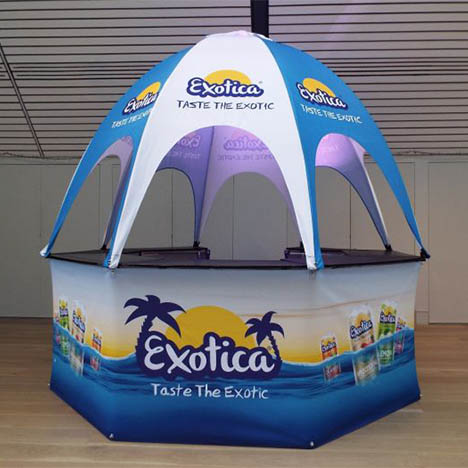 Branded pop-up kiosk advertising Exotica drink