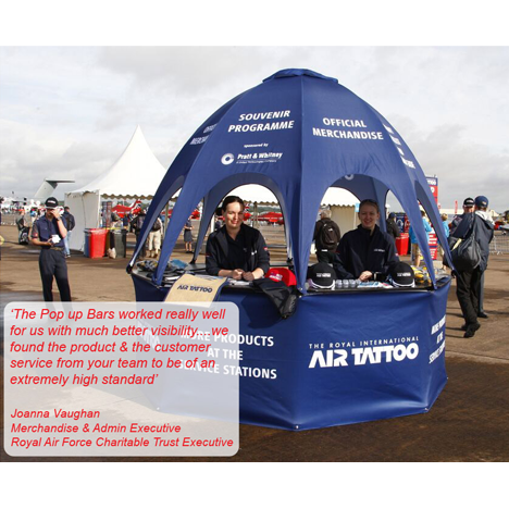 Branded pop-up kiosk used for programme distribution advertising Royal Air Force