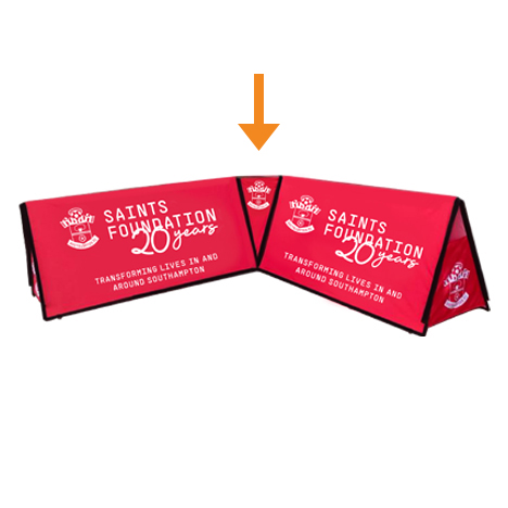 Red branded rectangular corner unit banners