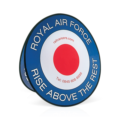 Branded round pop-up banner for Royal Air Force