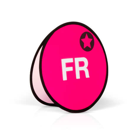 Pink branded round pop-up banner for FR