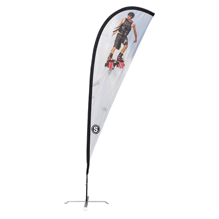 Picture of white branded teardrop flag banner